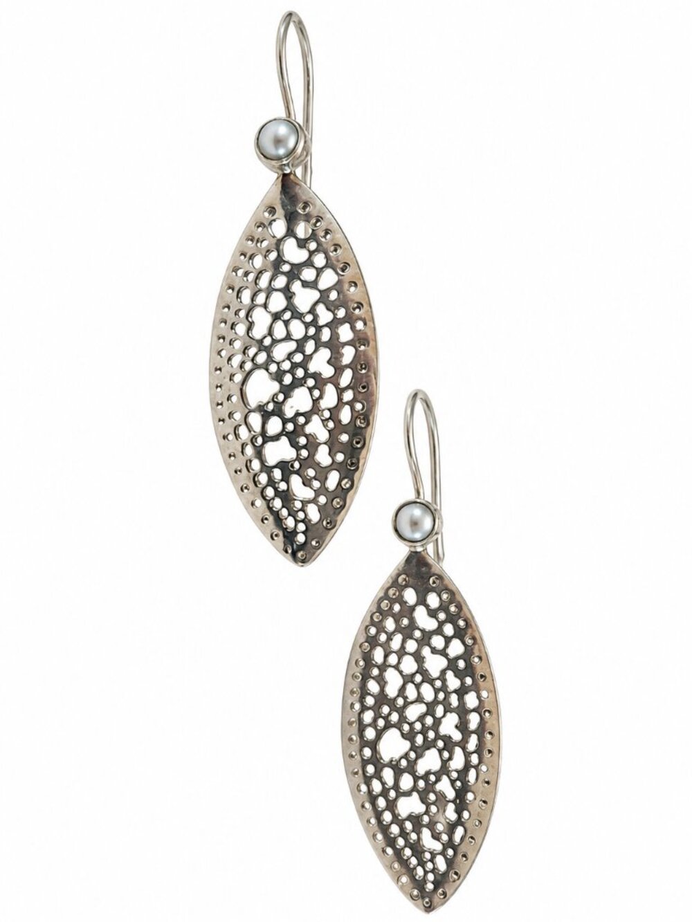Silpada W1522 Sterling Silver Freshwater Pearl Leaf Earrings